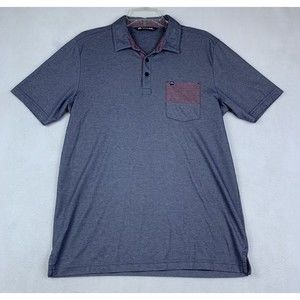 Travis Matthew Men's Blue Burgundy Pima Cotton Blend Golf Polo Shirt Pocket Med
